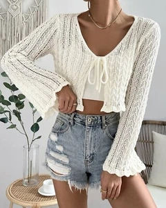 Boutique Tie Front Open Knit Top Size Medium - Picture 1 of 4