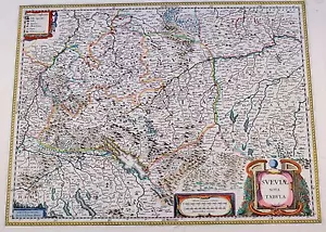 Blaeuw 1635 Sveviae Nova Tabula Original Kupferkarte Süddeutschland altkoloriert - Bild 1 von 8