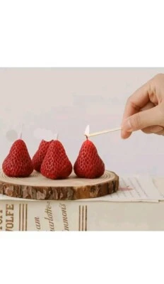 4 Strawberry Shaped Scented Candles, Birthdays, Weddings, Aromatherapy Cute Deco - Image 1 of 3