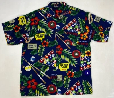 复古 Koman Sport 夏威夷台球和花卉印花衬衫男式 L 90 年代 — 第 1/4 张图片