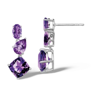 14K Solid White Gold Amethyst Dangle Earrings - Picture 1 of 3