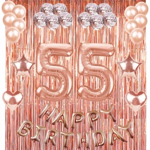 55th Rose Gold Happy Birthday Banner Confetti Balloon Party Decoration Supplies - Picture 1 of 3