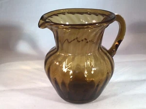 Vintage Hand Blown Empoli Art Glass Amber Swirl Spiral Optic Creamer Jug Pitcher - Picture 1 of 6