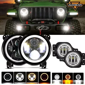 9" Round LED Headlight + Chrome Fog Light for Jeep Wrangler JL 2018-2022 - Picture 1 of 12