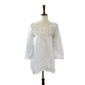 Sundance Damen bestickte Spitze Tunika Top Baumwolle weiß M Medium - Bild 1 von 7