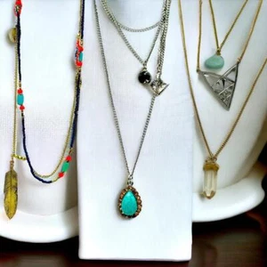 Boho Damen Mehrlagig Lange Kette Anhänger Perlen Halskette Kristall Choker Schmuck - Bild 1 von 37