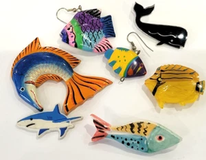 Vintage Lot Tropical Fish Shark Whale Pendant Brooch Craft Earrings - Picture 1 of 6