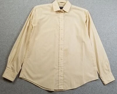 Lands’ End Button Up Shirt Women’s 6 White Beige Striped Long Sleeve See Through - Image 1 of 4