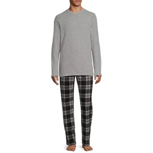 Hanes Men's 2-PC Long Sleeve Shirt & Pants X-TEMP Fleece Sleepwear PJ Set: L-2XL - Picture 1 of 6