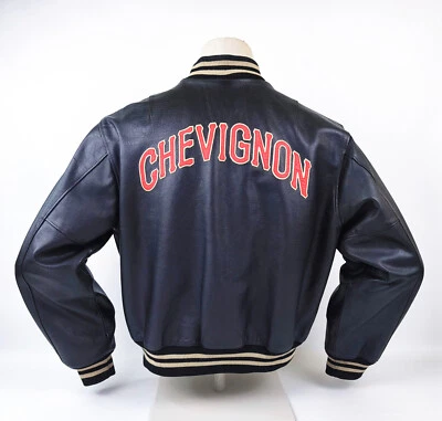 Chevignon Lederjacke schwarz Gr. XL (L) vintage 90s großes Rückenlogo - Bild 1 von 4