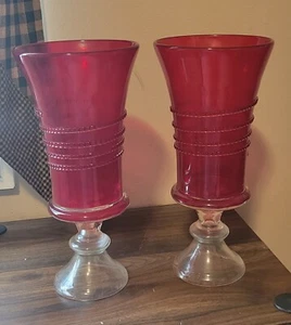 Red with clear pedestal vases Set of 2 - Picture 1 of 3