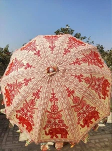 Garden Umbrella Outdoor Large Sun Shade Cotton Embroidered Parasol Patio - Picture 1 of 5