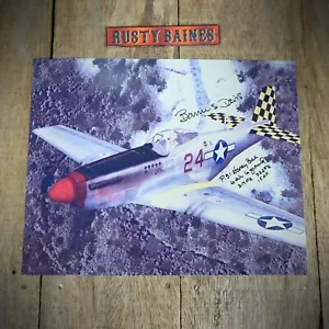 Signed Photograph/Print P51 Honey Bee Mustang Pilot, WW2 Veteran Barrie Davies - Foto 1 di 3
