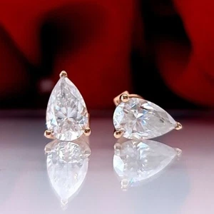 2CT Pear Cut IGI Certificate Lab Grown Diamond Mom Gift Earrings 14k Rose Gold - Picture 1 of 12