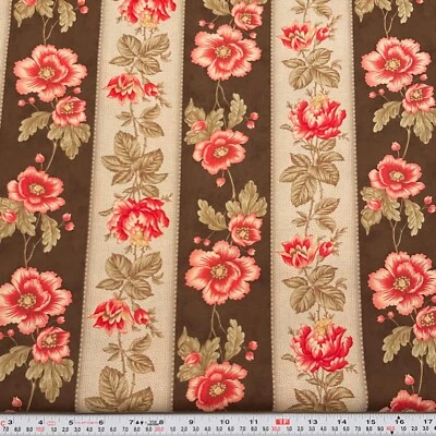 Grace by 3 Sisters for Moda Striped Florals Brown Beige Cotton by the HALF YARD - Image 1 of 2