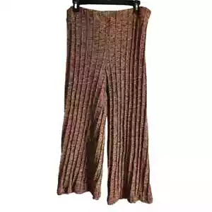 Pantalones de punto de pierna ancha acanalados recortados talla XLarge de Zara para mujer - Imagen 1 de 7