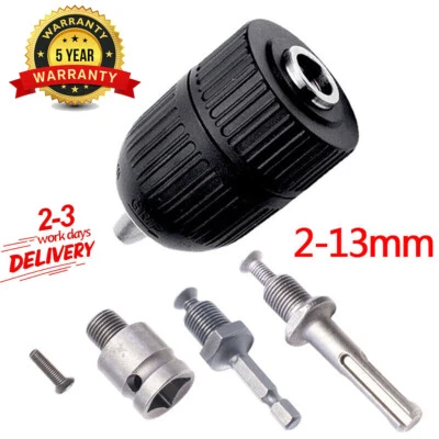 1/2" Drill Chuck Adapter Conversion Kit SDS Plus Hex Shank Adaptor- 2-13mm Black - Image 1 of 4