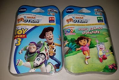 Set of 2 Vtech V Smile Motion Mickey Dora Cars Tinker Bell Games Smartridges NEW - Image 1 of 2
