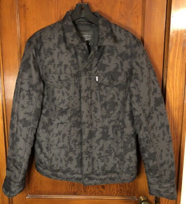 Levi Strauss мужской размер M серый черный камуфляж на пуговицах пуховик водитель грузовика пальто - Изображение 1 из 4