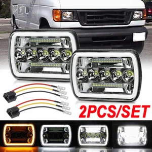 Pair For Ford E-150 E-250 E-350 7x6" LED Headlight Sealed Beam Square Headlamp - Picture 1 of 10