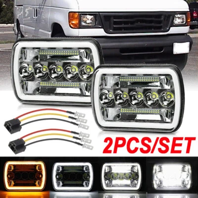 Par de faros cuadrados de haz sellado LED para Ford E-150 E-250 E-350 7x6" Foto 1 de 4
