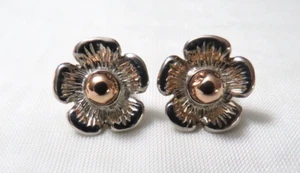 STERLING SILVER 925 & 14K YELLOW GOLD FLOWER EARRINGS ESPO JOSEPH ESPOSITO READ! - Picture 1 of 10