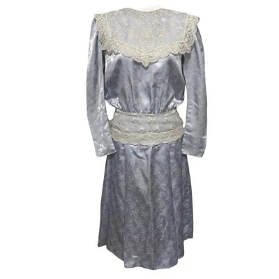 Vestido vintage anos 80 Gunne Sax cetim pradaria renda azul tamanho pequeno - Imagem 1 de 4