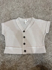 Blu Pepper Button Top Cream Knit V-Neck Cap Sleeves Size Small - Picture 1 of 6