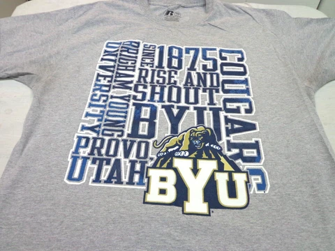 BYU Cougars Provo  Utah  Russell  Brand Gray  T Shirt  Size XL Cover