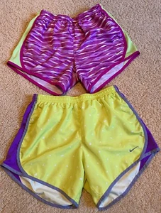 Nike Girls LOT (2) DRI-FIT TEMPO ATHLETIC SHORTS Size XL Purple Yellow - Picture 1 of 6