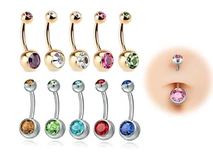5x Belly Bars Surgical Steel Double Gem Navel Bar Crystal Piercing Button Ring - Picture 1 of 13