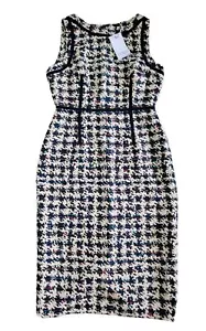The Fold London Corla Dress Navy Houndstooth Tweed Italian Bespoke Cotton Wool 8 - Picture 1 of 15