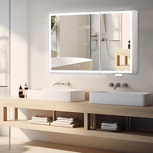 LED Light Medicine Cabinet with Mirror Bathroom LED Mirror Cabinet Anti-Fog - Picture 1 of 11
