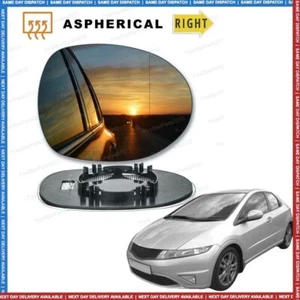 Right Driver side Wide Angle Wing mirror glass for Honda Civic 2006-11 Heated - Picture 1 of 6