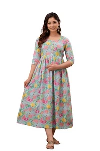Women Bollywood Style Long Gown Beautiful Maternity Kurti Designer Gown Stitched - Picture 1 of 7
