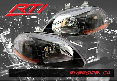 PARA: 96-98 Honda Civic EK JDM faros negros con refector ámbar SI EX SiR LX DX  Foto 1 de 3