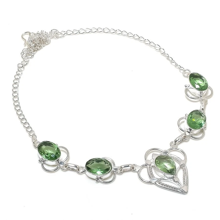Green peridot Gemstone Handmade 925 Sterling Silver Jewelry Necklace Sz 18" - Image 1 of 1