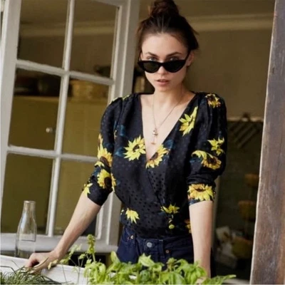 Blusa Top The Kooples Girasol Oscuro Mezcla Seda Talla 1/Pequeña NUEVA Foto 1 de 4