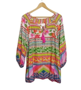 LulaLife Womens Vibrant Viscose Full 3/4 Sleeve Boho Top Sz L EUC - Bild 1 von 7
