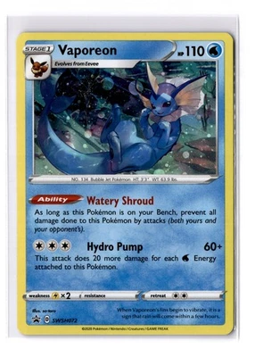 Vaporeon - SWSH072 Sword & Shield Black Star Promo Card - NM - POKEMON TCG - Image 1 of 2