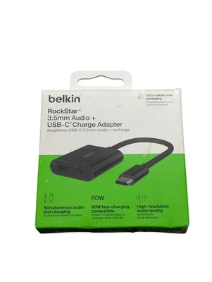 Oo9O Belkin 3.5mm Audio & USB-C Adaptor - Fast Charge Compatible USB-C Audio Ada - Image 1 of 2