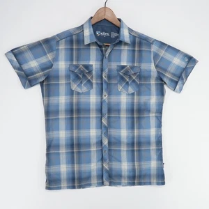 KUHL Konquer Short Sleeve Shirt Men Medium Blue Plaid Performance Hiking Snap Up - Picture 1 of 9