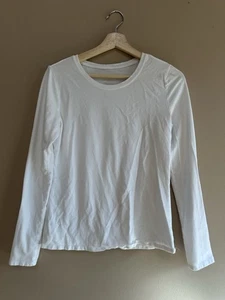Banana Republic White Long Sleeved Cotton Blend T-shirt Size M Layer Lagenlook - Picture 1 of 7