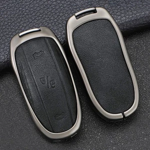 Leather Metal Key Fob Case Guard Cover For Tesla Model X 2016-2025 Accessories - Picture 1 of 8