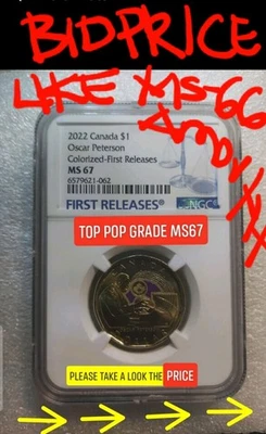 TOP Grade 2022 1 Dollar Canada Coin Colored NGC MS-67 BID 1/2 Price start-$79.95 - Image 1 of 4