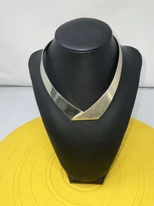 Beautiful Modern Flipped Sterling Silver Collar Choker Necklace 62 Grams 16 Inch - Picture 1 of 7