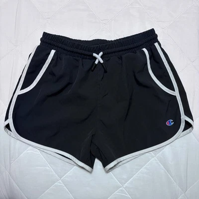 Champion Girls Athletic Running Shorts Size L 10/12 Black White Trim Lined - Image 1 of 4
