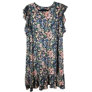 Tommy Hilfiger Dress Womens 20W Floral Flutter Sleeve Navy Blue Plus Size - Picture 1 of 12