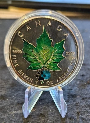 Maple Leaf 5 Dollars 1 Unze 2002  Silberbarren St.Farbiges Ahornblatt Sommer - Bild 1 von 2