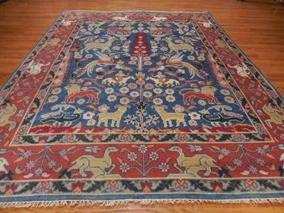 土耳其 Oushak(生命之树)Huntingg 狮子地毯,手工波西米亚地毯,8x10 英尺 — 第 1/4 张图片